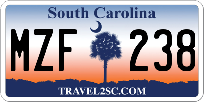 SC license plate MZF238