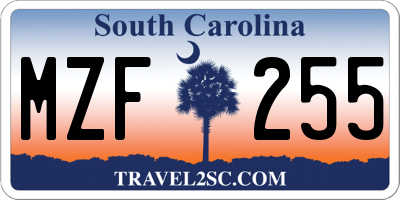SC license plate MZF255