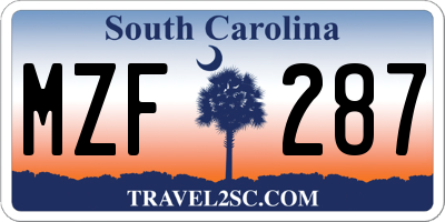 SC license plate MZF287