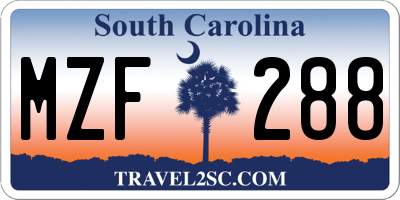 SC license plate MZF288