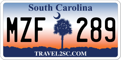 SC license plate MZF289