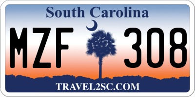 SC license plate MZF308