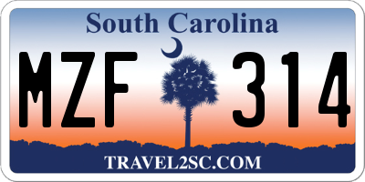 SC license plate MZF314