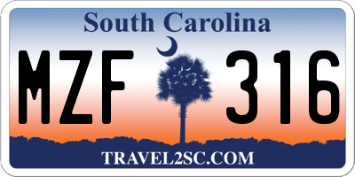 SC license plate MZF316