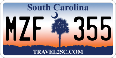 SC license plate MZF355