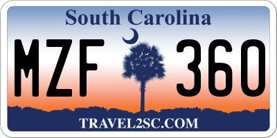 SC license plate MZF360