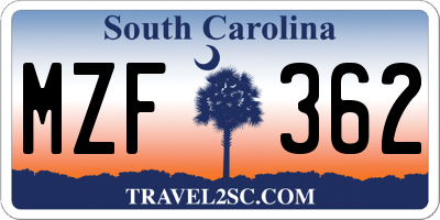 SC license plate MZF362