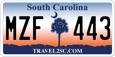 SC license plate MZF443