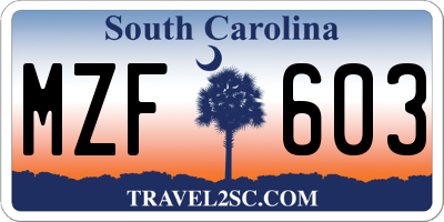 SC license plate MZF603