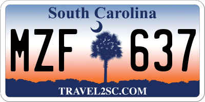 SC license plate MZF637