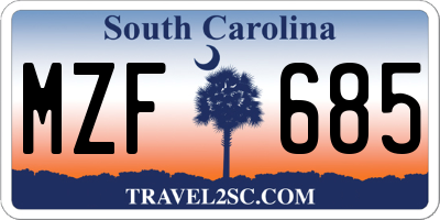 SC license plate MZF685