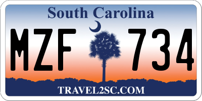 SC license plate MZF734