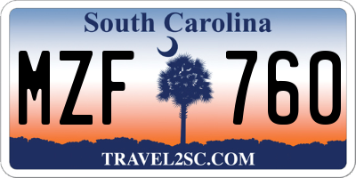 SC license plate MZF760