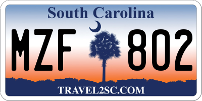 SC license plate MZF802
