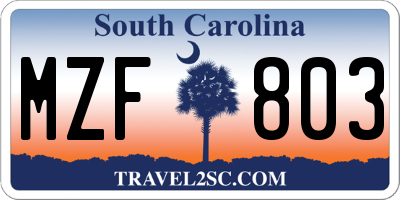 SC license plate MZF803