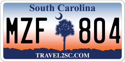 SC license plate MZF804