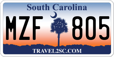 SC license plate MZF805