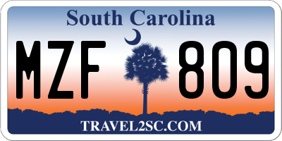 SC license plate MZF809