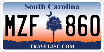 SC license plate MZF860