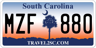 SC license plate MZF880