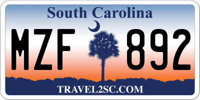 SC license plate MZF892