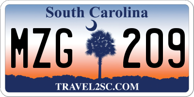 SC license plate MZG209