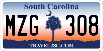 SC license plate MZG308