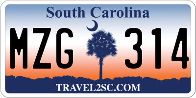 SC license plate MZG314