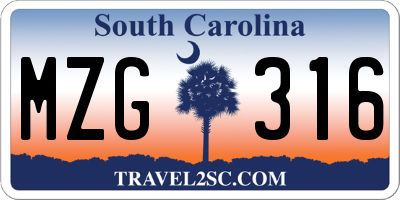 SC license plate MZG316