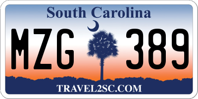 SC license plate MZG389