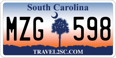 SC license plate MZG598