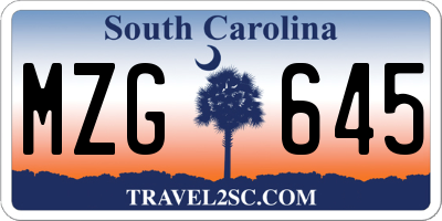 SC license plate MZG645