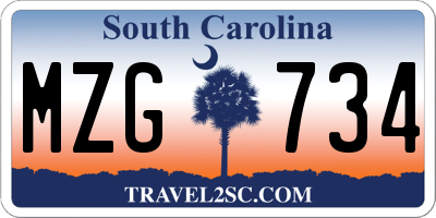 SC license plate MZG734