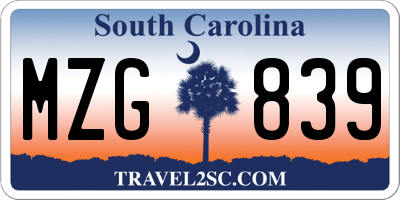 SC license plate MZG839