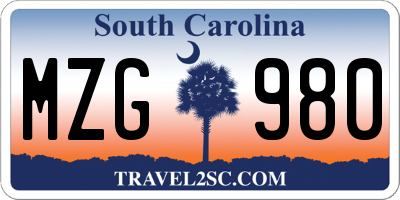 SC license plate MZG980