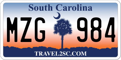 SC license plate MZG984