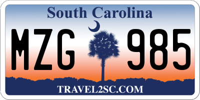 SC license plate MZG985