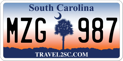 SC license plate MZG987