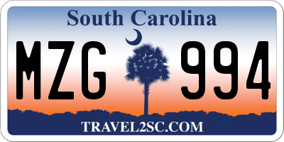 SC license plate MZG994