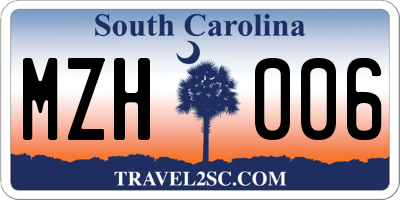 SC license plate MZH006