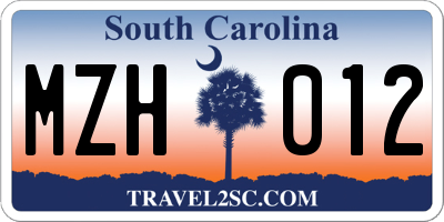 SC license plate MZH012