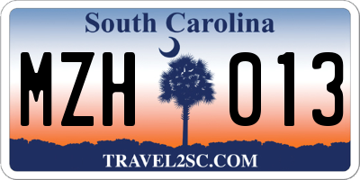SC license plate MZH013