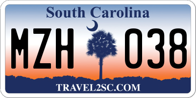 SC license plate MZH038