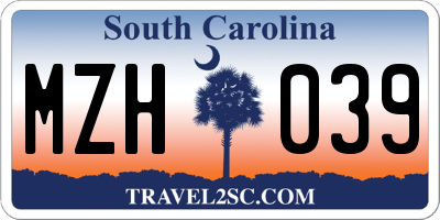 SC license plate MZH039