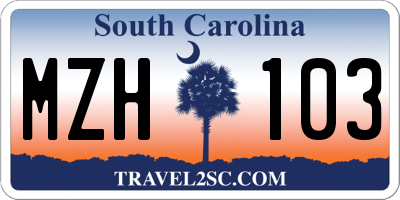 SC license plate MZH103