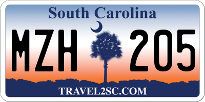 SC license plate MZH205