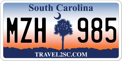 SC license plate MZH985