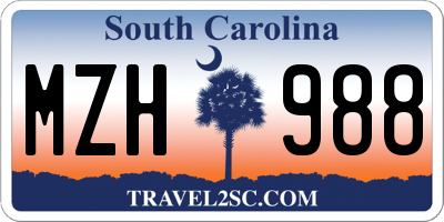 SC license plate MZH988