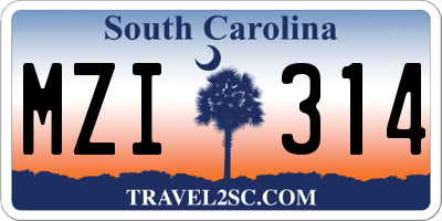 SC license plate MZI314