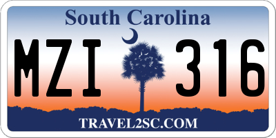 SC license plate MZI316